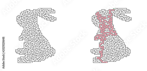 Obraz na płótnie Rabbit shaped maze with solution