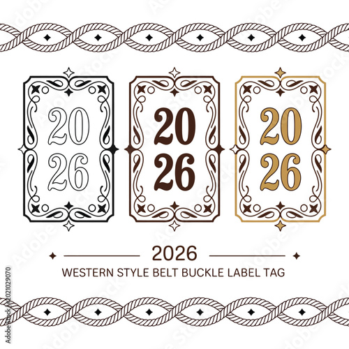 Fotografie Ornate American Classic Old West Medal Emblem Vector Illustration Featuring Typo