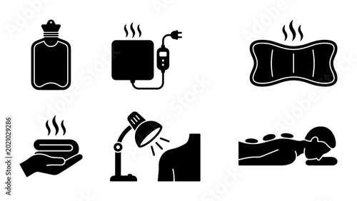 Canvas-taulu Heat Therapy Icons, Hot Pack and Stone Massage Vector Set: Wellness, Relaxation,