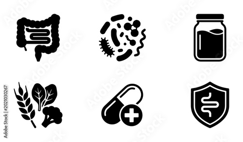 Konstfotografi Microbiome Health Icons: Gut Bacteria, Probiotics, Nutrition, Supplements, and D