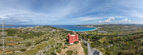 Drone view at the fort of Red Tower in Malta island