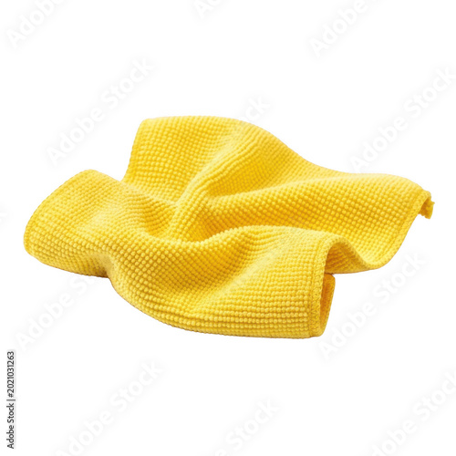 Yellow microfiber cleaning cloth crumpled texture on transparent background high quality professional detailed