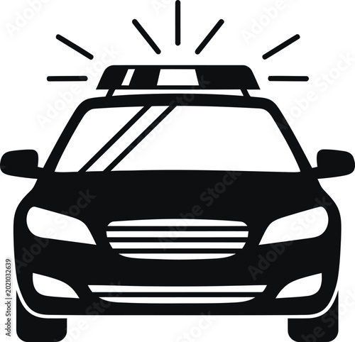 Police Car Sirens Blazing on White Background