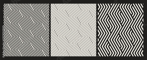 Vector seamless patterns set. Versatile essential ornaments. Geometric backgrounds. Hexagonal striped bold and linear designs. Regular monochrome swatches. Basic versatile tileable grids.