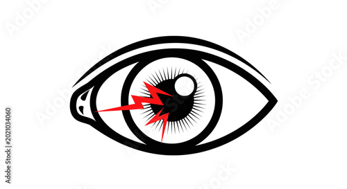 Schilderij op canvas Abstract Eye Vision Concept, Red Lightning Bolt Symbolizing Pain or Injury