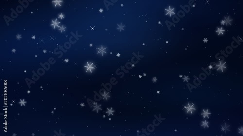 Abstract Snowflake Particles Animation on Dark Blue Winter Background