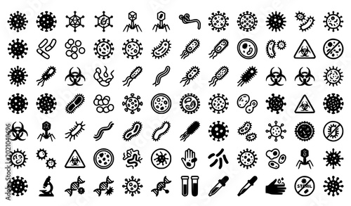 Canvas Print Set of various bacteria, virus and germ icons for medical research