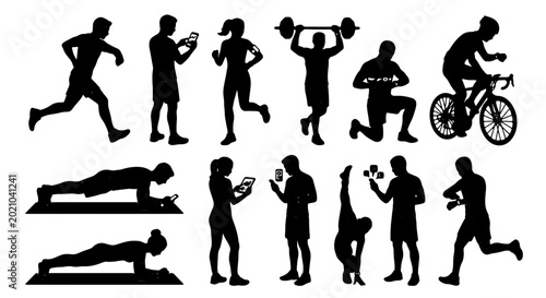 Canvastavla Fitness Silhouette Collection: Active People Exercising, Running, Cycling, Weigh