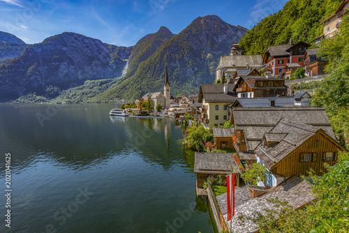 HALLSTATT, AUSTRIA, JULY 26,2024 - The picturesque town of Hallstatt, a UNESCO World Heritage Site located on the shores of Lake Hallstatter See in the Austrian Alps, Austria