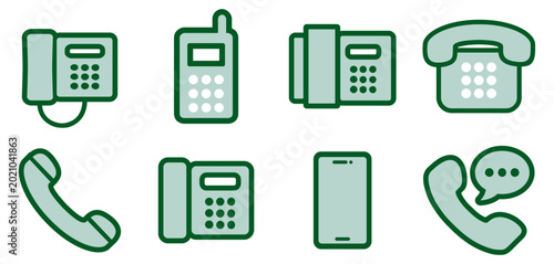 Phone icon collection with handset and smartphone symbols. Communication and contact icons in simple vector style.