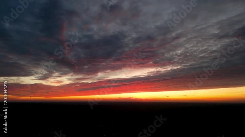 Sunset sky over rural landscape near Lochow town, Mazowsze region of Poland