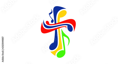 Cuadro en lienzo Colorful Musical Cross Symbol - Faith and Music Abstract Design