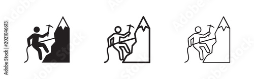 Tableau sur toile Rock Climber with Ice Axe Icon Set - Extreme Mountain Climbing Sports Vector Ill