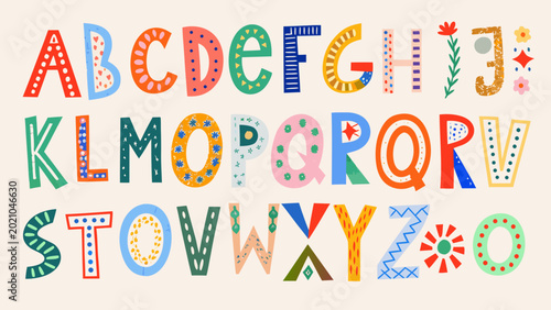 decorative alphabet set with colorful letters and numbers playful illustrated typography