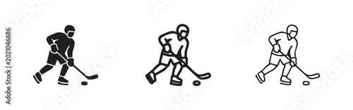 Photography Ice Hockey Player Icon Set - Winter Sports Competition and Athletic Motion Vecto