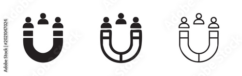 Foto Magnet attracting people icon set, powerful lead generation symbol, customer attraction sign for marketing