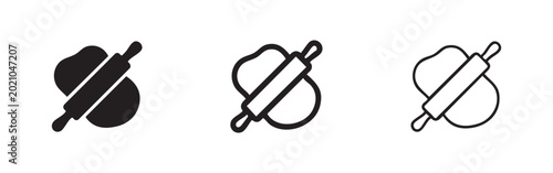 Fotografie Rolling Pin and Dough Baking Icon Set - Kitchen Tools for Pastry and Bread Makin