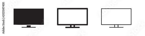 Three different styles of computer monitor icons on a white background.
