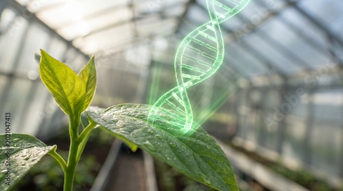 Plant Genetics DNA Hologram Emerging From Seedling