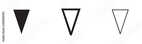 Bild auf Leinwand Three downward pointing triangle icons: solid black, outline, and detailed outline