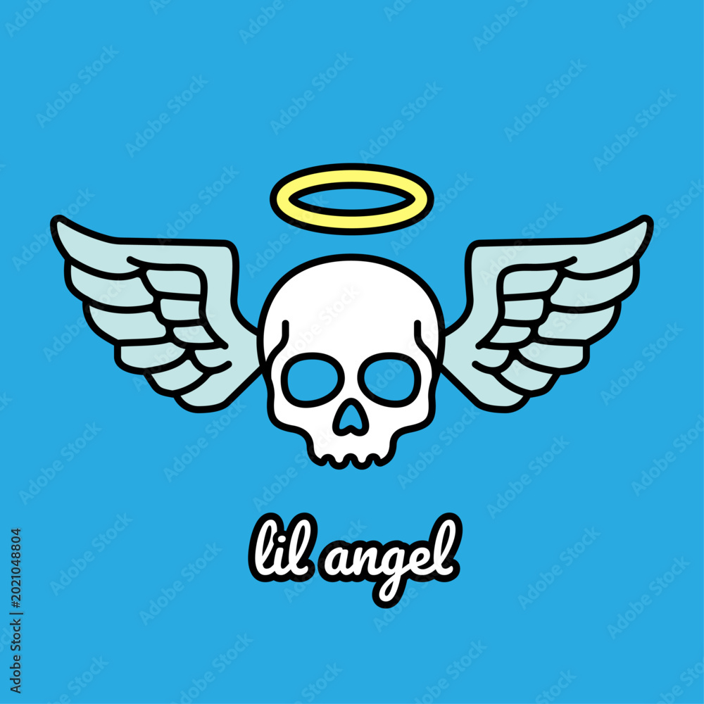 Fototapeta premium cartoon holy skull with wings - lil angel tattoo