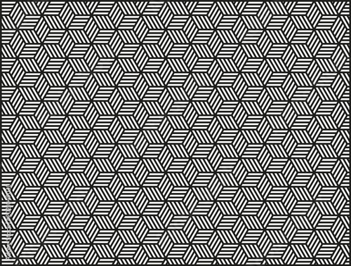 Abstract Seamless Black and White Isometric Cube Pattern with Parallel Lines on Transparent Background