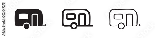 Картината върху платно Travel Trailer Icon Set - Caravan Camping Symbols in Solid, Outline, and Line Ar