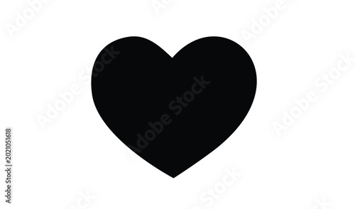 A simple black heart symbol on a plain white background, representing love, affection, or Valentine's Day, often used in graphic design and digital communication.