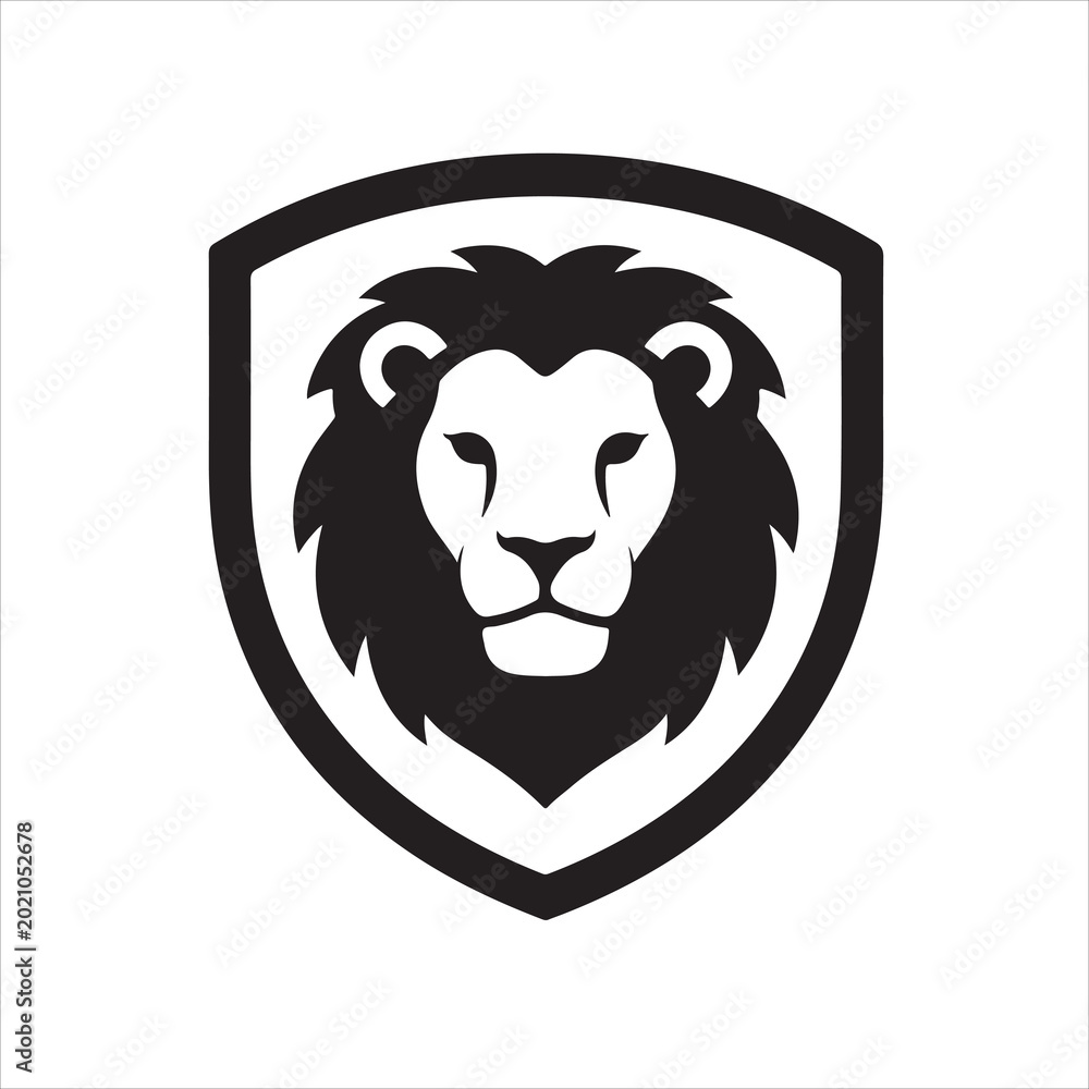Fototapeta premium Lion head shield emblem black and white