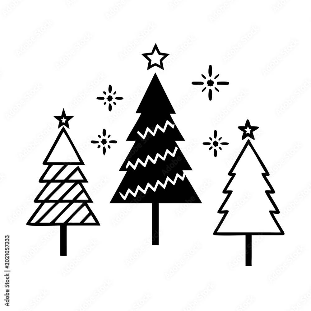 Fototapeta premium Three minimalist christmas trees with falling stars illustration Vector