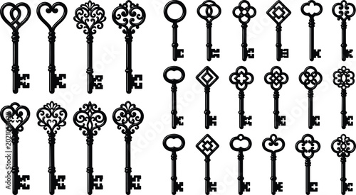 Canvastavla Elegant vintage skeleton key collection with ornate decorative shapes and antiqu