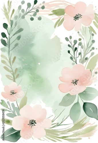 Elegant Watercolor Floral Frames and Botanical Background Collection, Wedding Invitations, Feminine Branding