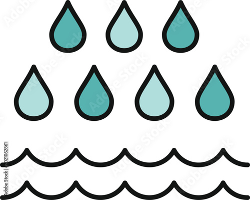 Bild auf Leinwand Raindrops falling over waves creating a simple weather and water icon