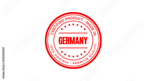 Seal featuring the text Made in Germany, this red graphic element signifies a certified product of high quality and original origin for business branding purposes. Free Download Seal featuring the text Made in Germany, this red graphic element signifies a certified product of high quality and original origin for business branding purposes. - GFXLoad
