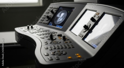 Medical ultrasound machine control panel close-up