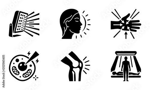 Foto Medical Therapy Icons: Light Therapy, Cell Treatment, Joint Pain Relief, Human B