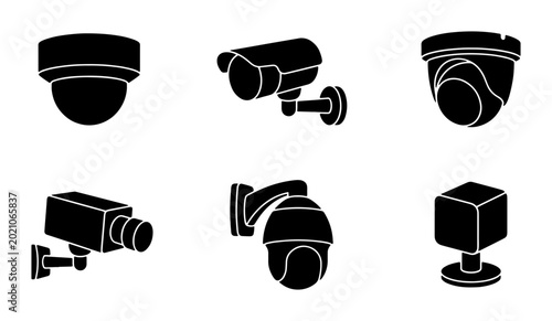 Foto Security Camera Icons Set, Surveillance System Vector Graphics, CCTV Equipment C