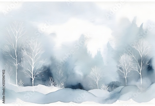 Winter Watercolor Landscape Backgrounds for Holiday Cards, Seasonal Branding and Frosty Nature Design Collection