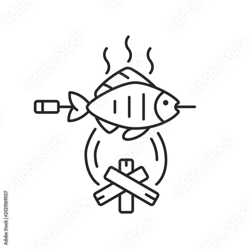 Photography Cooking freshly caught fish linear icon