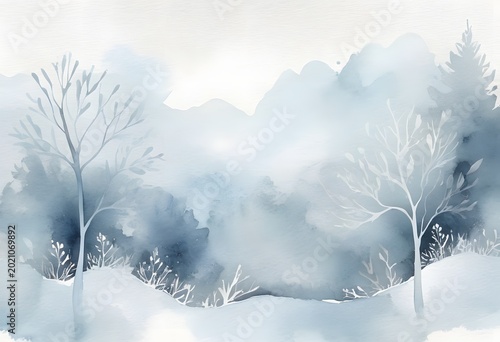 Winter Watercolor Landscape Backgrounds for Holiday Cards, Seasonal Branding and Frosty Nature Design Collection