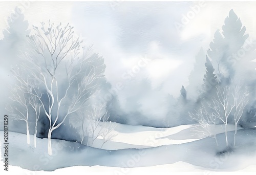 Winter Watercolor Landscape Backgrounds for Holiday Cards, Seasonal Branding and Frosty Nature Design Collection
