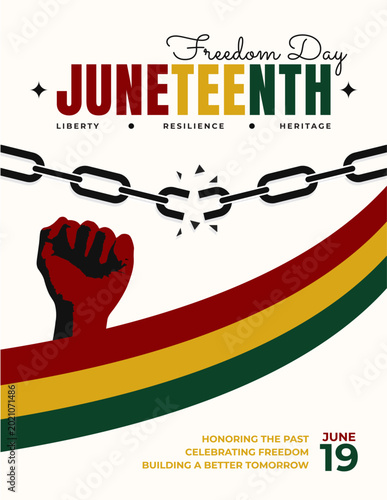 Juneteenth Freedom Day Poster with Broken Chain and Raised Fist Illustration