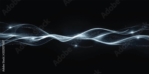An abstract wallpaper featuring smooth curves of blue neon smoke that create a dynamic wave pattern against a black backdrop, illustrating a vector design filled with energy and light