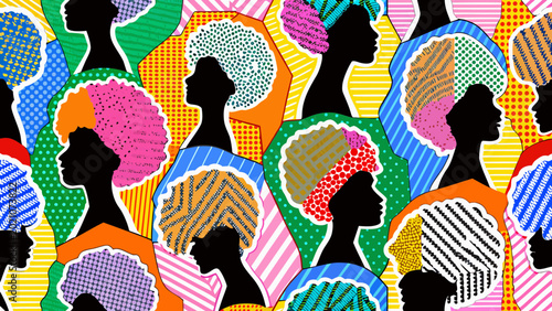 Quadro su tela colorful pattern featuring silhouettes of women in profile with diverse textured