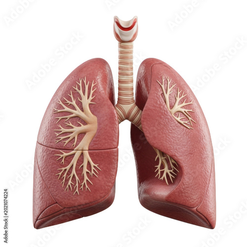 Detailed human lungs model with bronchial tree on transparent background high quality professional