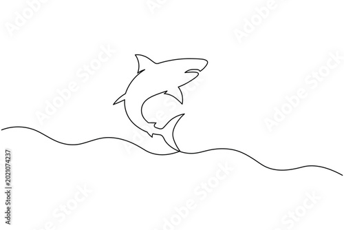 Shark jumping out of water continuous one line drawing minimal ocean predator vector illustration