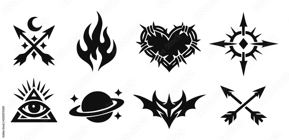 Fototapeta premium Mystic Gothic Symbol Icon Set, Black Occult Vector Collection