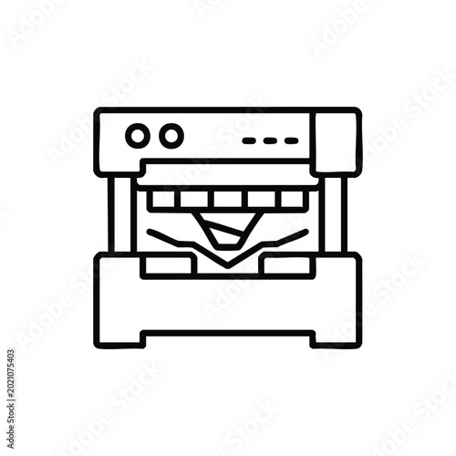 Metal press machine line icon black and white vector illustration for steel production and reinforcement industry