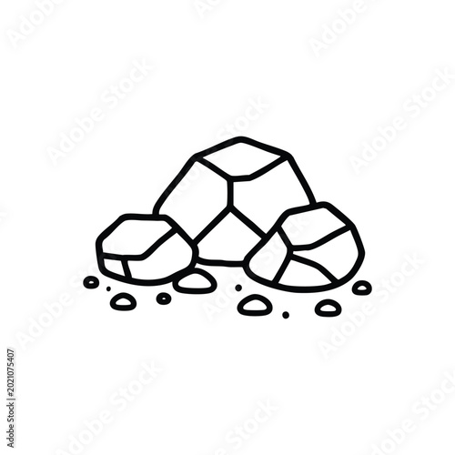 Black and white vector illustration of metal ore rocks for construction and reinforcement industry