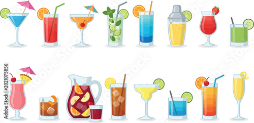 Assorted colorful cocktails and drinks illustration Vector